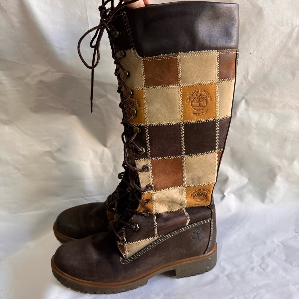 Timberland // Brown Leather Patchwork Knee High L… - image 5